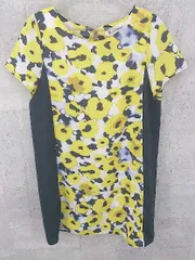 ◇ N. Natural Beauty Basic エヌ 花柄 フラワー 半袖 ミニ ワンピース サイズM イエロー ネイビー レディース  【1002800907632】