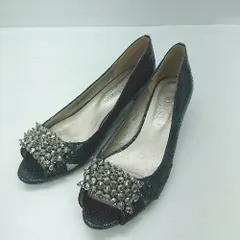 ◇ Θ artemis by DIANA ビジュー装飾 オープントゥ パンプス サイズ23.5 ブラック シルバー レディース E  【1412260035897】