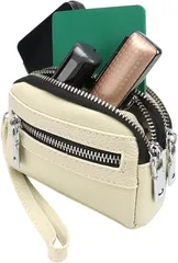 印鑑ケース はんこポーチ ハンコ 多機能 一括収納 コンパクト 持ち運び ファスナー 仕切り 本革 本格 (オフホワイト) [オフホワイト]