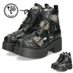 ヨースケ 厚底レースアップブーツ レディース YOSUKE 防滑 黒 ブラック 厚底ブーツ スタイルアップ ベルト付き おしゃれ 歩きやすい 6310008