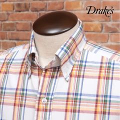 春夏/Drake’s/39cm/マドラスチェック柄シャツ DR2A4A さらっと綿 胸ポケット ボタンダウン 長袖 イギリス製 ドレイクス 新品/白×マルチ/kc372/