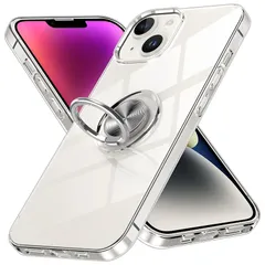 OURJOY iPhone14 用 ケース リング付き スマホケース アイフォン14 用 クリアケース 透明 TPU ストラップホール付き 耐衝撃 スタンド機能 車載ホルダー対応 一体型 アイホン14 携帯ケース カバー・クリア 1