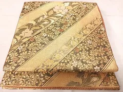 平和屋着物◎六通柄袋帯　唐織　斜縞花文　金糸　正絹　逸品　AAAU3042yx