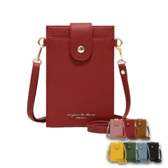 スマホショルダー バッグ レディース ショルダーバッグ ポーチ シンプル 縦型 スマホポシェット 斜め掛け 紐付き  ⚫︎red⚫︎ /全国送料無料/ /在庫少量/ /追跡で安心お届け/ ♣