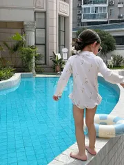 キッズ 水着 女の子 子供 ワンピース水着 かわいい 子供用 キッズ水着 子供水着 ガールズ ワンピース 長袖 スイムウエア プール フリル 幼稚園 保育園 小学生 日焼け止めHZQ1613