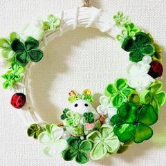 つまみ細工　うさぎ　四つ葉　リース