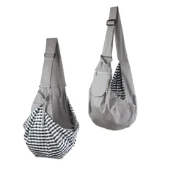 新品 犬用 お出かけ キャリーバッグ ペット 猫 小型犬 飛び出し防止 GYBBER&MUMU スリング 抱っこバッグ 耐久性 斜めショルダーバッグ 抱っこ紐 (100%綿-グレー)