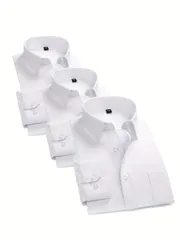 ワイシャツ 3色 ボタンのシャツ メンズ 基本的 日常のシャツ ポケット付き 長袖シャツ カジュアル シャツ ビジネスシャツ コットンブレンド 柔らかく快適 会社 通勤 面接 新入社員 3枚セット お得 かっこいい シンプル ホワイト ライトブルー ミックス