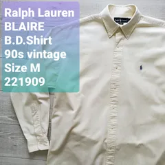 Ralph Lauren ラルフローレン■雰囲気抜群 1990s vintage BLAIRE ブレア BD 長袖 ボタンダウンシャツ M ビッグシルエット クリームイエロー 古着 USED