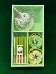 アロマキャンドル お香 セット 緑 お花 可愛い ゾウ タイ雑貨