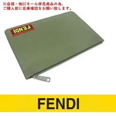 ※併売商品※◆中古美品◆FENDI【フェンディ】クラッチバッグ レザー カーキ ロゴ  FANTASTIC メンズ レディース　M1112
