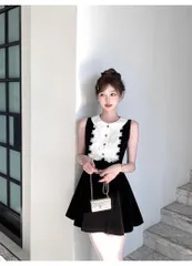 最終値下げミュウミュウ　36 ネイビーリボン付き黒半袖ミニワンピース 最終値下げミュウミュウ 36 ネイビーリボン付き黒半袖ミニ