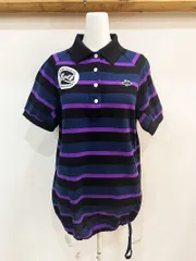 E40★PEARLY GATES/パーリーゲイツ ワッペンボーダーロゴプリントボーダーポロシャツ パープル系 半袖 ゴルフウェア サイズ1 ★