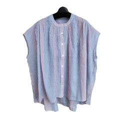 前開き　縦縞プリント　ゆったりノースリーブ　ブラウス　レディース　M~Lサイズ　送料込み