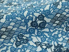 平和屋着物＊夏物　本藍　型絵染　小紋　絽　草花青海波文　正絹　逸品　DAAS1619ud