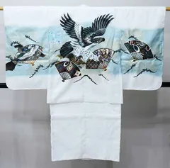 七五三 五歳 男児 羽織・着物・襦袢3点セット 鷹 金刺繍 白地 5歳 五才 5才 男の子 お仕立て無料 祝着 NO24325-2
