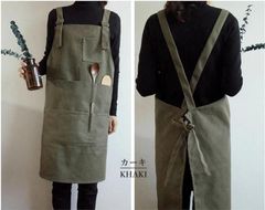 エプロン 無地 チュニックエプロン バッククロス ワンピース かぶる ワークエプロン カフェエプロン 北欧風 保育士 美容師 花屋 カーキ フリーサイズ フラワーアート ベーカリー ホーム プレゼント 贈り物 ギフト 男女 腰下 シンプル dd269c0