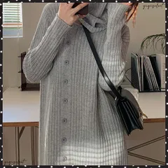 タートルネック ワンピース体型カバー韓国スヌード付き リブニットワンピ レディース おしゃれ ロングワンピース 秋冬 大人カジュアル きれいめ 着やせワンピースIラインワンピ長袖 オフタートルニット 大人可愛い 着回し