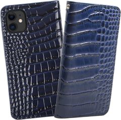 【在庫処分】iphone12mini ケース ブルー レザー 手帳型 牛革 クロコダイル スマホケース ReZuell.