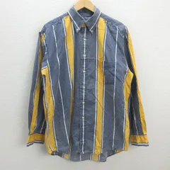 k■チャップス/CHAPS RalphLoren ストライプ柄 長袖BDシャツ【L】黄灰色/MENS■56【中古】