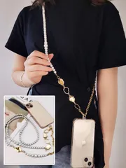 スマホストラップ　ショルダーネックストラップパールチェーン斜め掛け