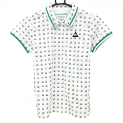 【超美品】ルコックゴルフ 半袖ポロシャツ 白×黒 ロゴ総柄 レディース M ゴルフウェア le coq sportif