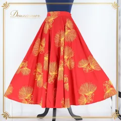 フラダンス 衣装 スカート レッド系 マーメイドライン フラ ダンス 花柄 レフア柄 ハワイアン アロハ 鮮やか MermaidLine MMJ 軽い 日本製 華やか 美品 ロング イエロー系 背面ゴム 赤 黄