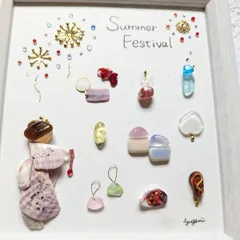 ♡花咲く海でHappy花火♡ガラス シーグラスアート ハリネズミ うさぎ 夏 ♡花咲く海でHappy花火♡ガラス シーグラスアート ハリネズミ