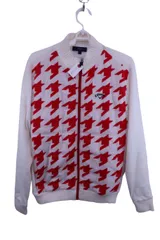 【美品】Callaway(キャロウェイ) ニットブルゾン 白赤千鳥柄 レディース LL 241-0960804 ゴルフ用品 2503-0228 中古