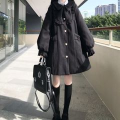 【新品】スウィートガーリー♡フリルリボンAラインミドル丈コート レディース 秋冬 コート おすすめ ガーリー ブラック ホワイト ミドル丈 甘め フェミニン フリル ジャケット フォーマル ワンピース ロリータ　A1098
