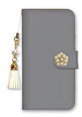 Google Pixel 5a (5G) ケース 手帳型 グーグルピクセル5a(5G) スマホケース パール デコ付き ストラップ付  くすみピンク ベージュ グレー 無地 可愛い 大人女子 かわいい おしゃれ カラー04