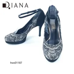 DIANA パンプス レース プラットフォーム スエード 24cm ストラップ ダイアナ ブラック ラウンドトゥ hws01187