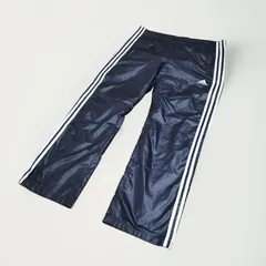 希少☆old adidas ナイロンパンツ トラックジャージ 裏地メッシュ 刺繍パフォーマンスロゴ テックウェア y2k オールド アディダス メンズ サイズO ネイビー スポーツ レア ブランド古着 USED