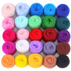 【人気商品】DIY素材 手作り 手芸セット 羊毛キット 初心者様 ハンドクラフト ウールキャンディ カラフル 可愛い ふわふわ 羊毛繊維 25色セット セット フェルトウール 羊毛 Dennty