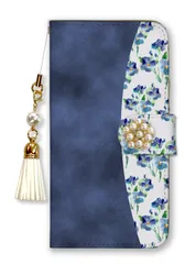 iPhone14ProMax ケース 手帳型 アイフォン14 プロマックス スマホケース パール デコ付き ストラップ付  おしゃれ 花柄 ツートーン お花 かわいい フラワー ピンク ブルー 水色 カラー05