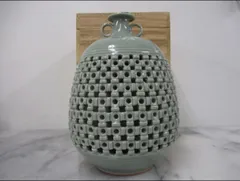 最終価格！青磁 二重透かし焼き壺 海青作 大壺