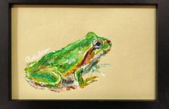 チョビベリー作 「井の中の蛙大海を知らず されど空の青さを知る」水彩色鉛筆＆アクリル画 ポストカード