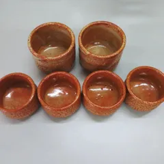 【値下げ！】酒器　おちょこ6個セット　（大2個＋小4個）　茶色