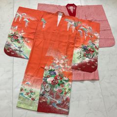 正絹 七五三 着物 7歳 絞り模様 金彩 金駒刺繍 女の子 アンティーク