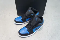 極美品 正規 Nike ナイキ Air Jordan 1 Mid Black/White/Royal Blue エアジョーダン1 ミッド DQ8426-022 US9 27cm 青 黒 本物905P★2