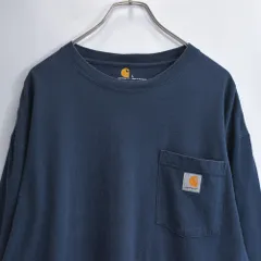 10s carhartt カーハート グッドフェード ロゴ刺繍 胸ポケット付き ロンT 長袖 ロングスリーブ カットソー ワーク ネイビー USA アメリカ古着 メンズXL～相当