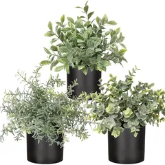 【新品】 Villa Como インテリア グリーン フェイクグリーン 人工 観葉植物 フェイク 卓上 鉢植え 造花 テーブルデコレーション エアプランツ かわいい ３点セット（くすんだ緑（PE鉢））