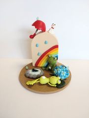 梅雨　虹と蛙　茶