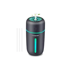 加湿器 卓上 デスク 小型 車載加湿器アロマディフューザー超音波式 350ml 大容量 コードレス 気化式 2段階ミスト 7色LEDライト 水漏れ防止 長時間運転 自動停止機能 オフィス 子供部屋 寝室 家庭 用(Black 01) 0
