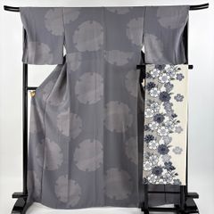 小紋 身丈167cm 裄丈68cm L 袷 名古屋帯セット 雪輪 鮫 灰紫 正絹 美品 名品 【中古】
