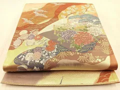 平和屋着物◎六通柄袋帯　唐織　道長流水鶴文　金糸　正絹　逸品　BAAU3064hj