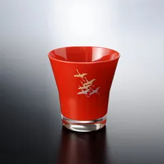 紀州塗り ぬりもん de Verre フリーグラス 蒔絵 千羽鶴 赤 還暦 食洗機対応 おしゃれ ガラス コップ 日本酒 焼酎 お酒 酒器 日本製 国産のサムネイル