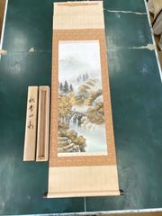 掛け軸　彩色山水秋景　元勝作