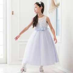 【サックス】デコルテシースルーレースロングドレス TAK キッズ キャサリンコテージ