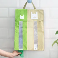 ☆ グリーン ☆ レジ袋収納ケース 大小仕分け lyb2401 ポリ袋 ストッカー ポリ袋ホルダー レジ袋 ゴミ袋 収納 整理 仕分け 中身が見える 大袋 小袋 キッチン収納 台所 かわいい 便利 グッズ レジ袋ストッカー 雑貨のサムネイル